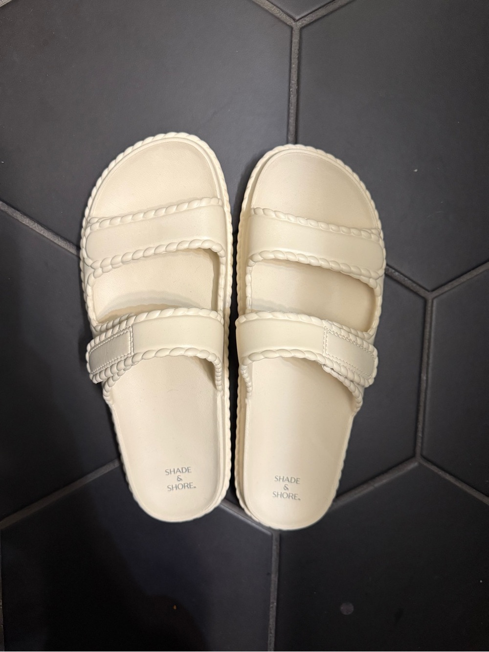 Shade & Shore Cream Braided Double-Strap Slide Sandals NWOT